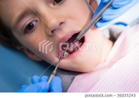 Dentist giving treatment to boy at medical clinic Dentist giving treatment to boy at medical clinic 36835243