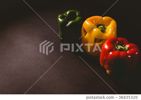 High angle view of carved bell pepper on table 36835320