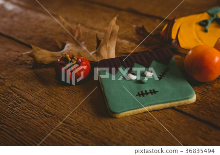 Food with autumn leaves on table 36835494