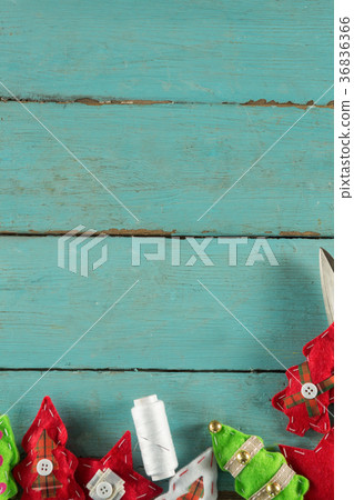 Handmade christmas decoration on wooden plank Handmade christmas decoration on wooden plank 36836366