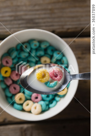 Cereal rings soaked in milk 36837899