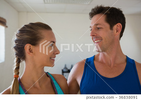 Close up of happy athletes looking at each other 36838091