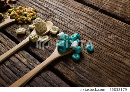 Various breakfast in spoon Various breakfast in spoon 36838179