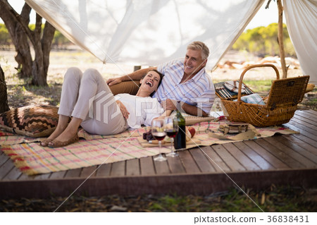 Happy couple relaxing in cottage Happy couple relaxing in cottage 36838431
