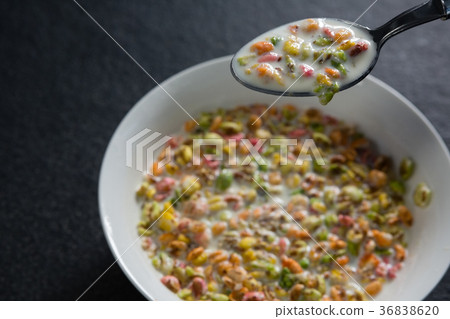 Cereal rings soaked in milk 36838620