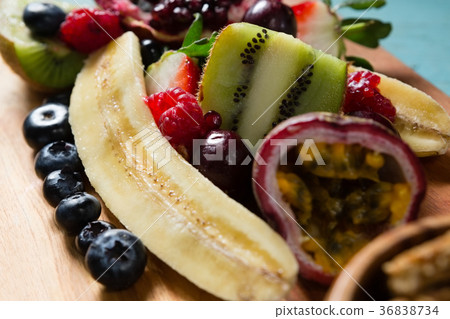 Slice of various fruits in tray Slice of various fruits in tray 36838734