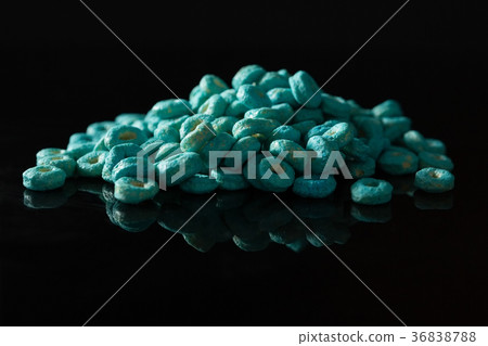 Cereal rings on black background 36838788