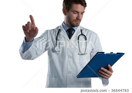 Male doctor using invisible screen Male doctor using invisible screen 36844783