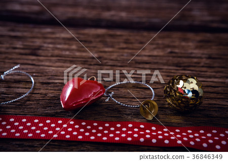 Christmas decorations on wooden plank Christmas decorations on wooden plank 36846349