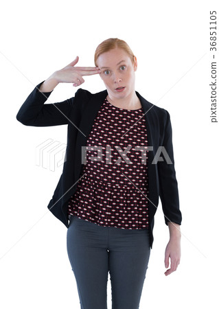 Woman shooting herself with hand gun sign Woman shooting herself with hand gun sign 36851105