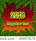 New 2018 year greeting and fir tree frame 36857674
