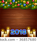 Numbers 2018, candles and wooden background 36857680