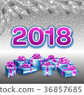Year 2018, Gift boxes and christmas tree 36857685