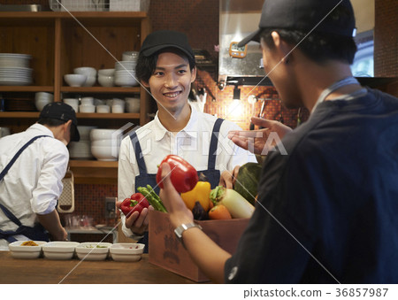 Cafe preparing staff Vegetable stocking Cafe preparing staff Vegetable stocking 36857987