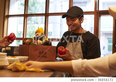 Cafe preparing staff Vegetable stocking Cafe preparing staff Vegetable stocking 36858172
