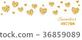 Golden hearts frame, seamless border. Vector 36859089