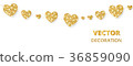 Golden hearts frame, seamless border. Vector 36859090