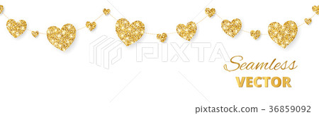 Golden hearts frame, seamless border. Vector Golden hearts frame, seamless border. Vector 36859092