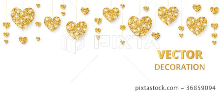 Golden hearts frame, border. Vector glitter 36859094