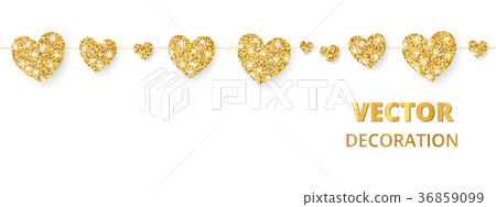 Golden hearts frame, seamless border. Vector Golden hearts frame, seamless border. Vector 36859099