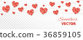 Red hearts frame, seamless border. Vector glitter 36859105