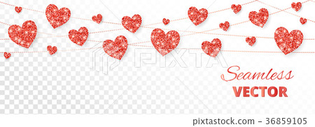 Red hearts frame, seamless border. Vector glitter Red hearts frame, seamless border. Vector glitter 36859105