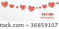 Red hearts frame, seamless border. Vector glitter 36859107