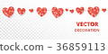 Red hearts frame, seamless border. Vector glitter 36859113