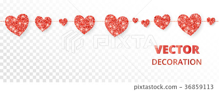 Red hearts frame, seamless border. Vector glitter Red hearts frame, seamless border. Vector glitter 36859113