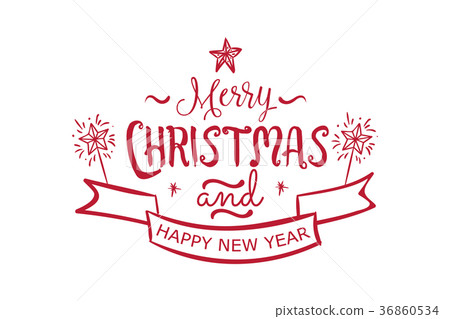 Merry christmas, happy new year lettering font 36860534