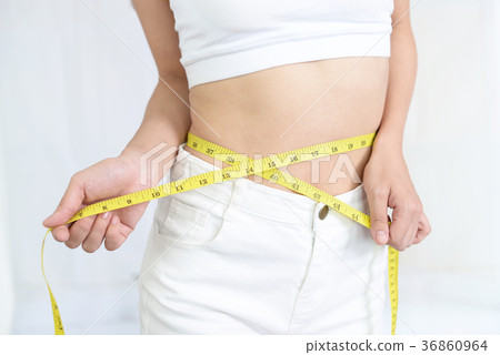 Woman Measures Girth Around Waist Measuring Stock Photo 1491776915