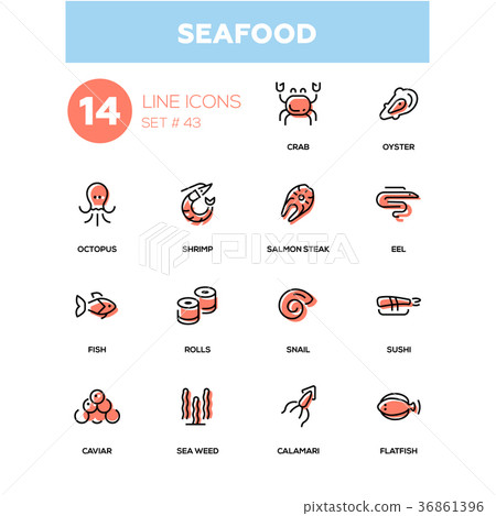 Seafood concept - line design icons set 36861396