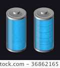 Transparent Glass Battery. Full Charging. Blue 36862165