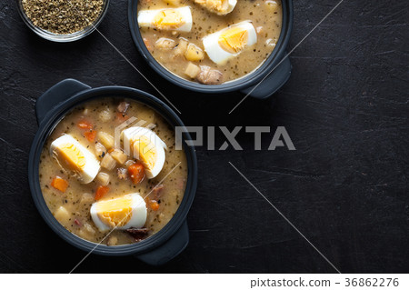 The sour soup made of rye flour with eggs 36862276