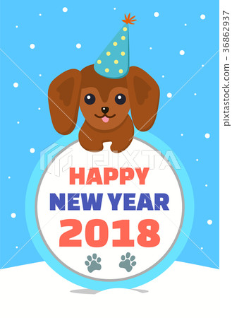 Happy New Year Dog in Hat Vector Illustration Happy New Year Dog in Hat Vector Illustration 36862937