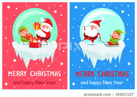 Happy New Year Merry Christmas Poster Santa Elf Happy New Year Merry Christmas Poster Santa Elf 36863187