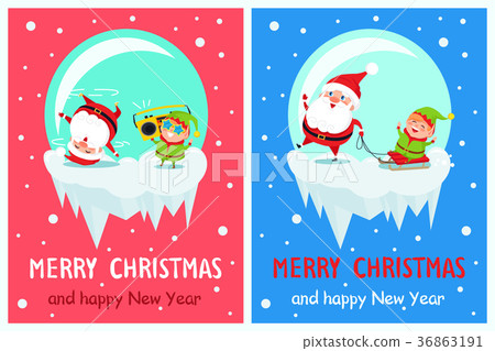 Merry Christmas and Happy New Year Greeting Cards 36863191