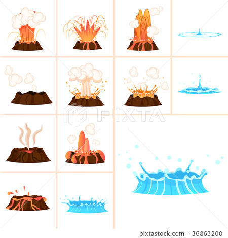 Stages of Volcanic Eruption and Water Splash Set 36863200
