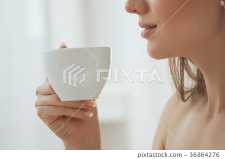 Coffee. Beautiful Girl Drinking Tea or Coffee. Cup Coffee. Beautiful Girl Drinking Tea or Coffee. Cup 36864276
