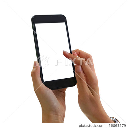 Young asian woman touching black smartphone Young asian woman touching black smartphone 36865279