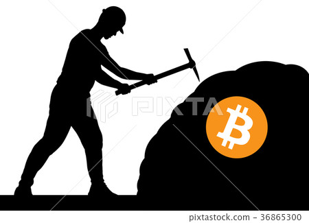 mining bitcoin concept - miner silhouette 36865300