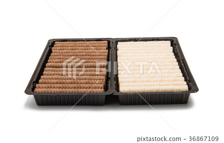 wafer rolls with chocolate isolated wafer rolls with chocolate isolated 36867109