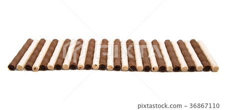 wafer rolls with chocolate isolated 36867110