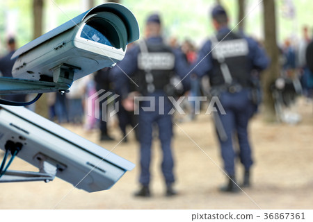 CCTV system with military on blurry background 36867361