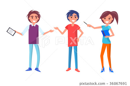 Guide in Museum with Pointer, Men and Woman Set 36867691