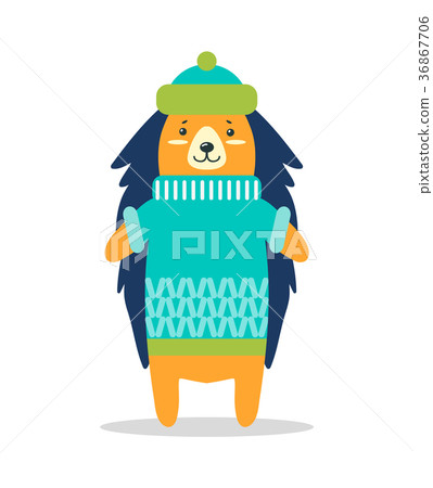 Hedgehog in Warm Hat and Knitted Winter Sweater 36867706