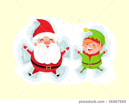 Santa and Elf Cartoon Character Having Fun in Snow Santa and Elf Cartoon Character Having Fun in Snow 36867889