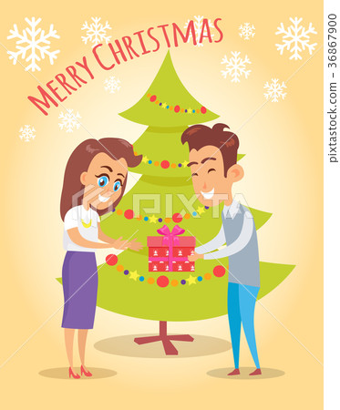 Merry Christmas Poster Husband Give Present Wife Merry Christmas Poster Husband Give Present Wife 36867900