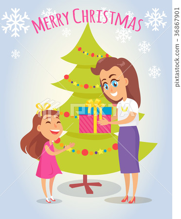 Merry Christmas Poster with Mother and Daughter Merry Christmas Poster with Mother and Daughter 36867901