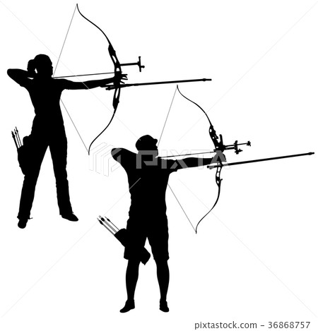 attractive male and female archer bending a bow attractive male and female archer bending a bow 36868757